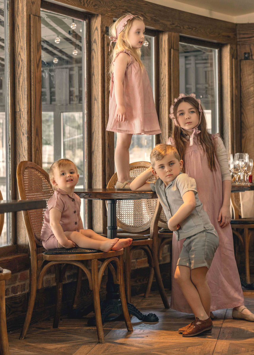 Checkered Dress in Brick