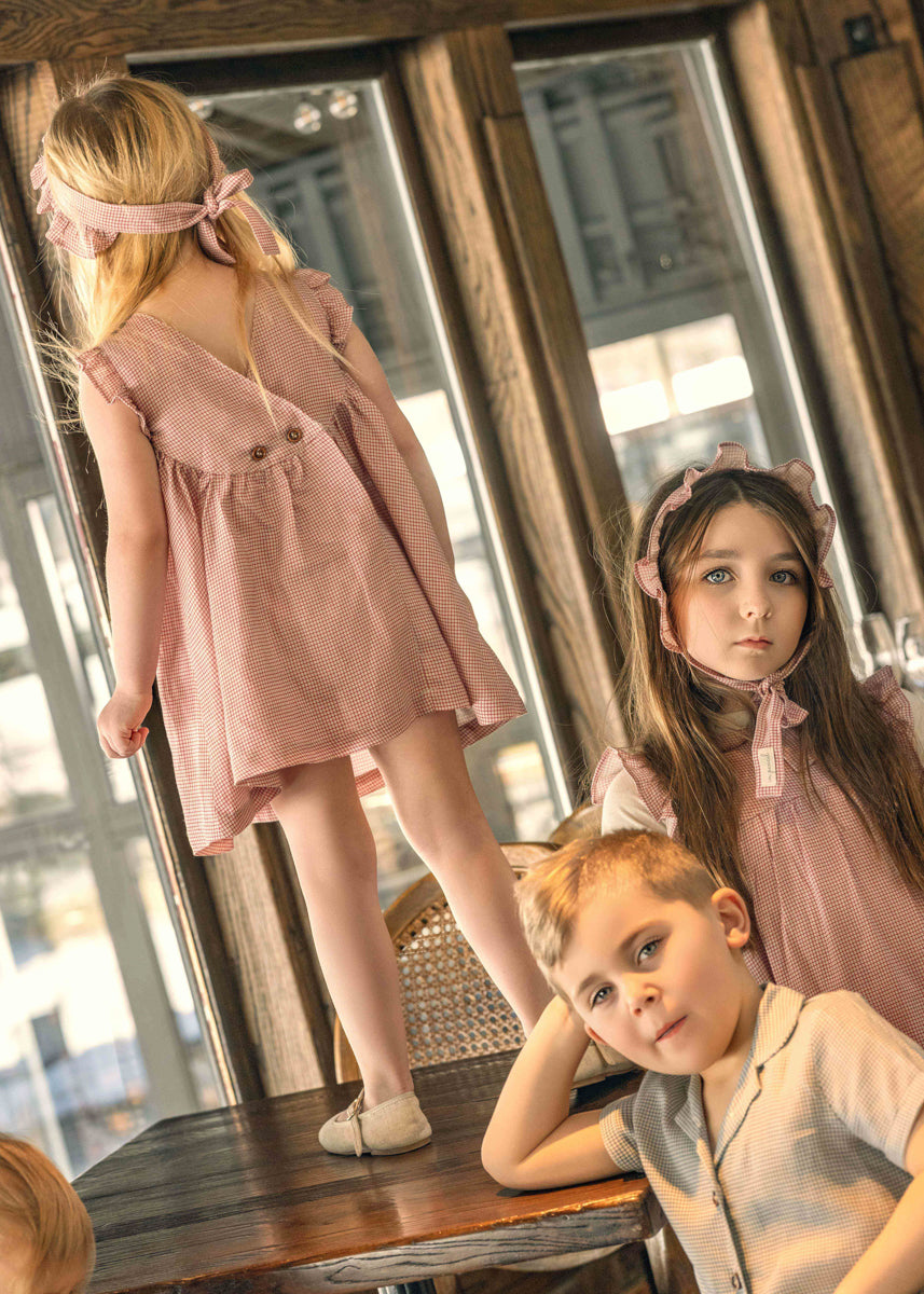 Checkered Dress in Brick