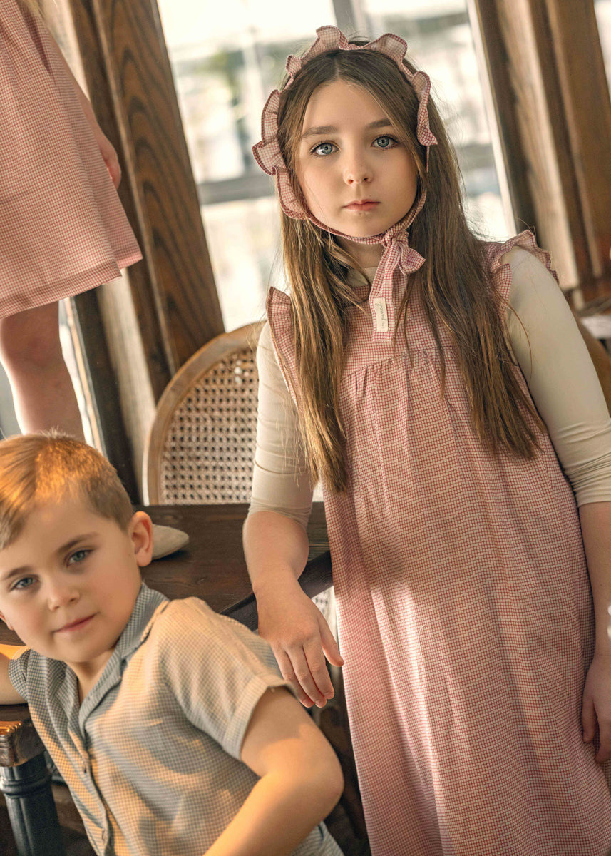 Checkered Dress Maxi in Brick